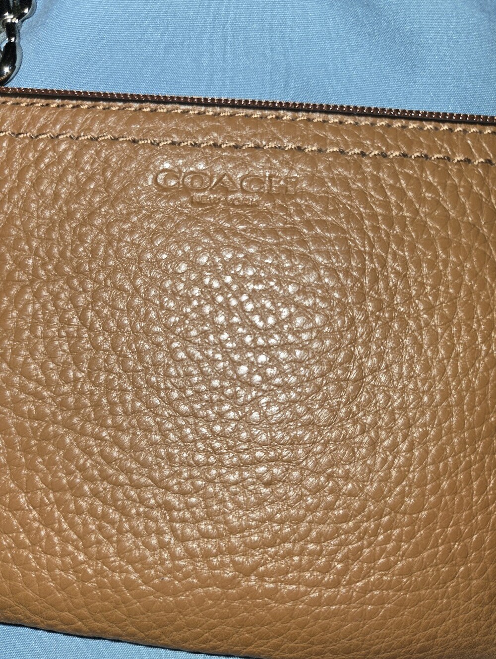 Coach Tan Pebbled Leather Wristlet Clutch